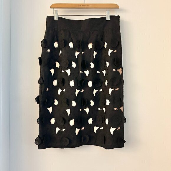 Catherine Malandrino Floral Lace Cut Out Black Pencil Midi Skirt Size 10 - Picture 1 of 7